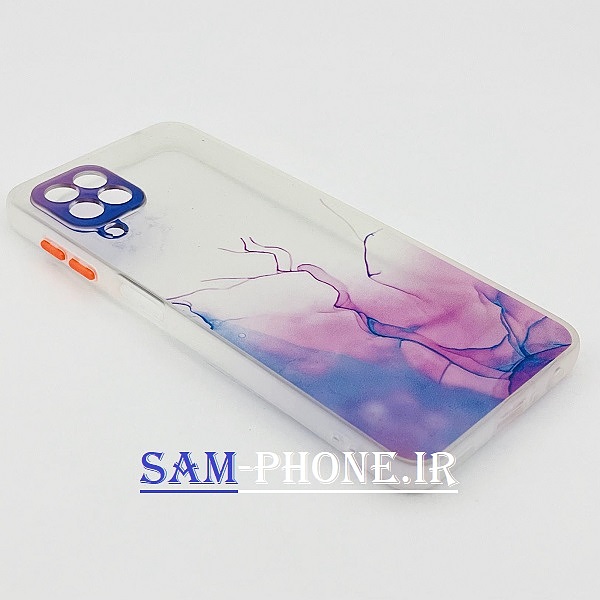 قاب گوشی Galaxy A22 4G - Galaxy M32 4G سامسونگ پشت شیشه ای طرح ابر و باد شفاف محافظ لنز دار دکمه رنگی کد 114