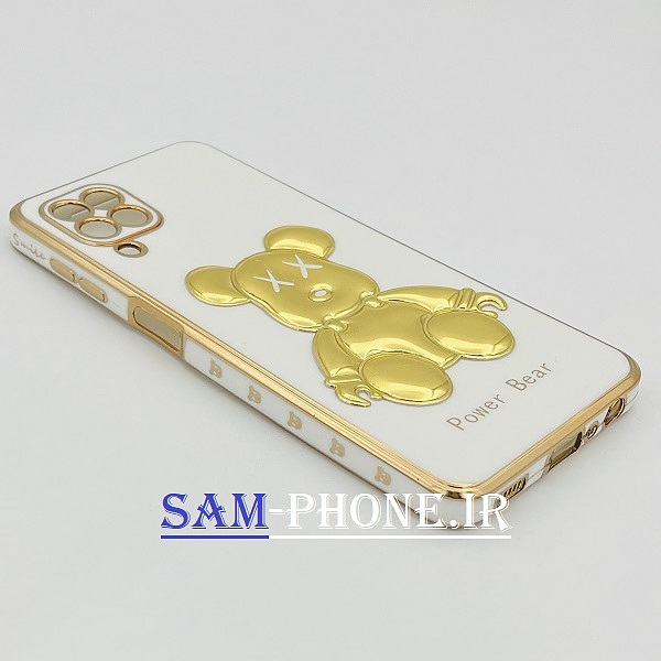 قاب گوشی Galaxy A22 4G - Galaxy M32 4G سامسونگ طرح ژله ای مای کیس خرس طلایی تدی برجسته POWER BEAR محافظ لنز دار سفید کد 117