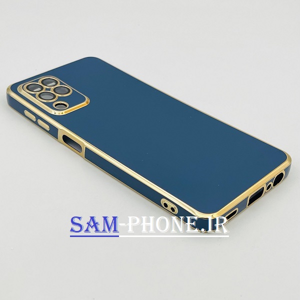قاب گوشی Galaxy A22 4G - Galaxy M32 4G سامسونگ طرح ژله ای مای کیس گلد لاین دور طلایی محافظ لنز شیشه ای رنگ آبی کد 135