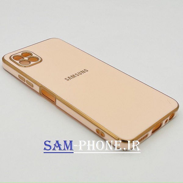 قاب گوشی Galaxy A22 4G - Galaxy M32 4G سامسونگ طرح ژله ای مای کیس گلد لاین دور طلایی محافظ لنز دار رنگ صورتی کد 141