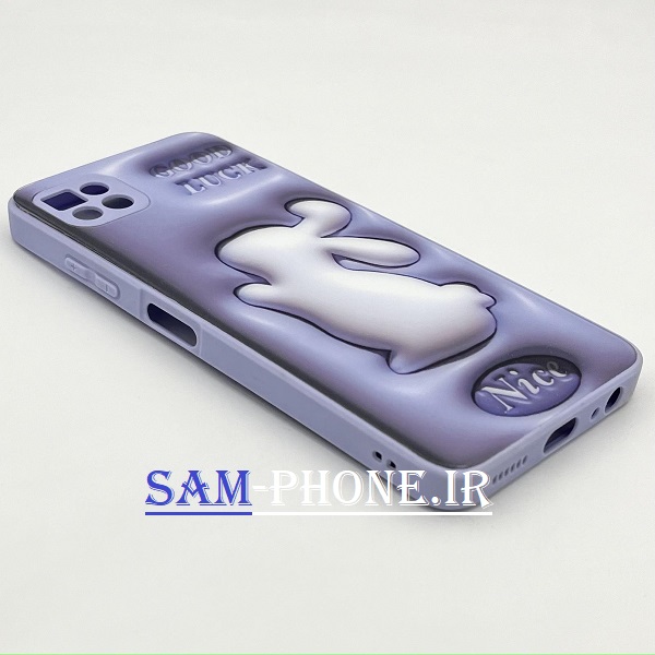 قاب گوشی Galaxy A22 5g سامسونگ اورجینال طرح چاپ سه بعدی 3D پافر پشت گلس محافظ لنز دار فانتزی خرگوشی بنفش کد 81