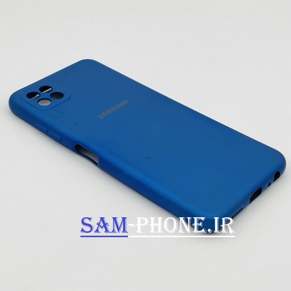 قاب گوشی Galaxy A22 5G سامسونگ سیلیکونی زیر بسته محافظ لنز دار رنگ آبی کاربنی کد 82