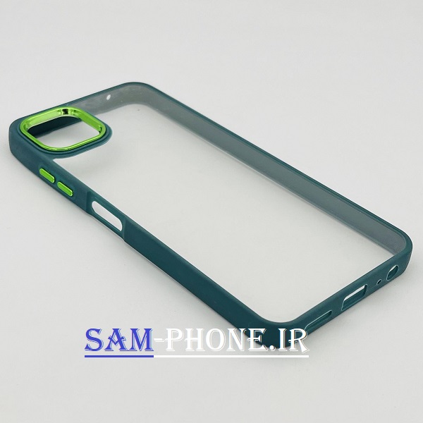 قاب گوشی Galaxy A22 5g سامسونگ اورجینال متال NEW SKIN طرح پشت شیشه ای شفاف دور سیلیکونی سبز تیره کد 88