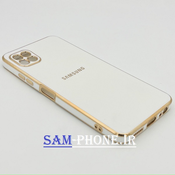 قاب گوشی Galaxy A22 5g سامسونگ طرح ژله ای مای کیس گلد لاین دور طلایی محافظ لنز دار رنگ سفید کد 107