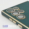 قاب گوشی Galaxy S22 Ultra سامسونگ طرح ژله ای مای کیس گلد لاین دور طلایی محافظ لنز شیشه ای رنگ سبز تیره کد 45
