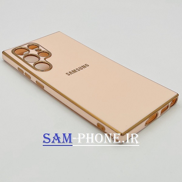 قاب گوشی Galaxy S22 Ultra سامسونگ طرح ژله ای مای کیس گلد لاین دور طلایی محافظ لنز دار رنگ صورتی کد 53