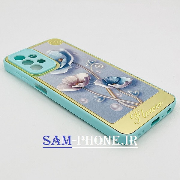 قاب گوشی Galaxy A23 4G سامسونگ اورجینال مای کیس گلد لاین دور طلایی پشت شیشه ای آینه ای طرح گلدر دار محافظ لنز دار رنگ یاسی کد 127