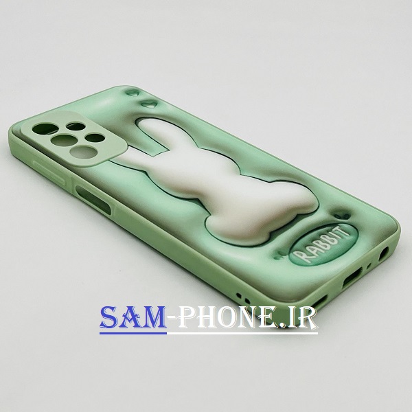 قاب گوشی Galaxy A23 4G سامسونگ اورجینال طرح چاپ سه بعدی 3D پافر پشت گلس محافظ لنز دار فانتزی خرگوشی سبز کد 211