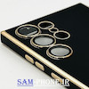 قاب گوشی Galaxy S23 Ultra سامسونگ طرح ژله ای مای کیس گلد لاین دور طلایی محافظ لنز شیشه ای رنگ مشکی کد 6