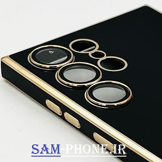 قاب گوشی Galaxy S23 Ultra سامسونگ طرح ژله ای مای کیس گلد لاین دور طلایی محافظ لنز شیشه ای رنگ مشکی کد 6