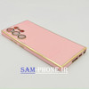 قاب گوشی Galaxy S23 Ultra سامسونگ طرح ژله ای مای کیس گلد لاین دور طلایی محافظ لنز شیشه ای رنگ صورتی کد 8