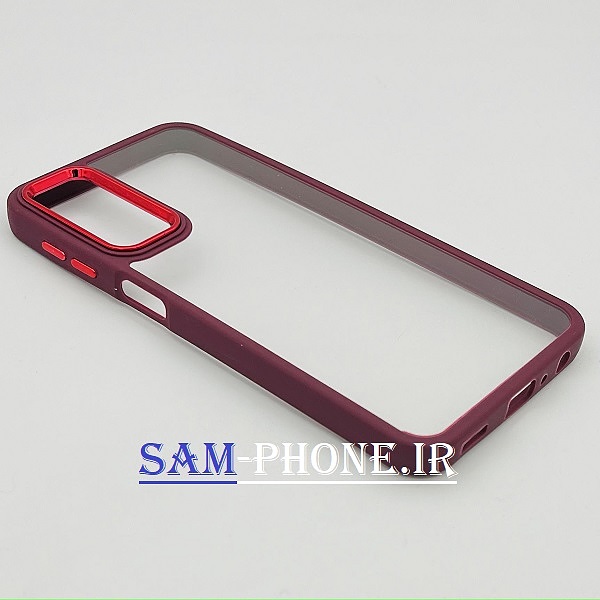 قاب گوشی Galaxy A24 سامسونگ اورجینال متال NEW SKIN طرح پشت شیشه ای شفاف دور سیلیکونی زرشکی کد 38