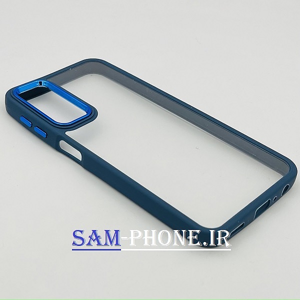 قاب گوشی Galaxy A24 سامسونگ اورجینال متال NEW SKIN طرح پشت شیشه ای شفاف دور سیلیکونی آبی تیره کد 39