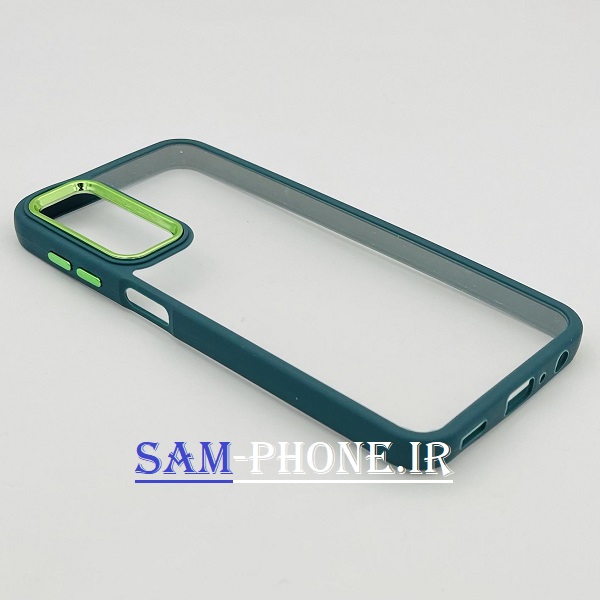 قاب گوشی Galaxy A24 5G سامسونگ اورجینال متال NEW SKIN طرح پشت شیشه ای شفاف دور سیلیکونی سبز تیره کد 40