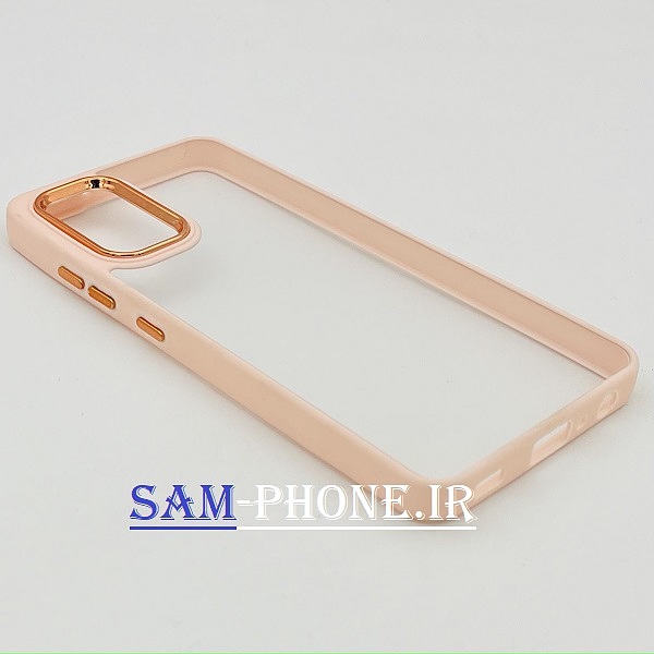 قاب گوشی Galaxy A32 4G سامسونگ اورجینال متال NEW SKIN طرح پشت شیشه ای شفاف دور سیلیکونی صورتی کد 101