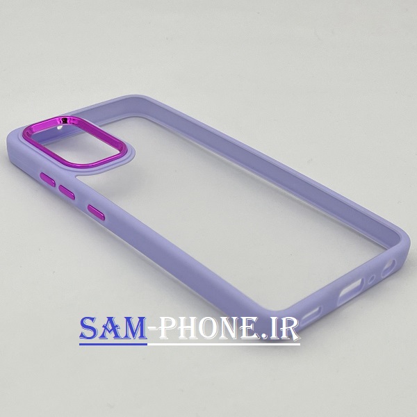 قاب گوشی Galaxy A32 4G سامسونگ اورجینال متال NEW SKIN طرح پشت شیشه ای شفاف دور سیلیکونی بنفش کد 103