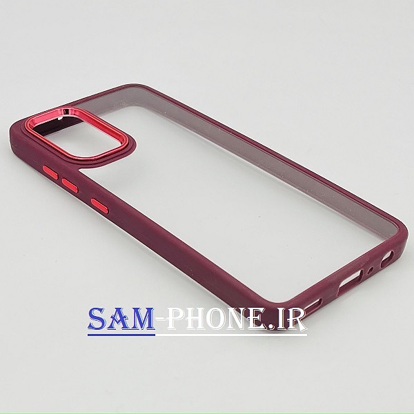 قاب گوشی Galaxy A32 4G سامسونگ اورجینال متال NEW SKIN طرح پشت شیشه ای شفاف دور سیلیکونی زرشکی کد 104