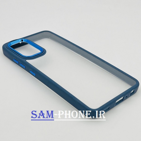 قاب گوشی Galaxy A32 4G سامسونگ اورجینال متال NEW SKIN طرح پشت شیشه ای شفاف دور سیلیکونی آبی کد 105