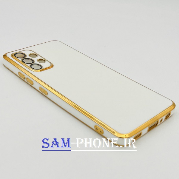 قاب گوشی Galaxy A32 4G سامسونگ طرح ژله ای مای کیس گلد لاین دور طلایی محافظ لنز شیشه ای رنگ سفید کد 122