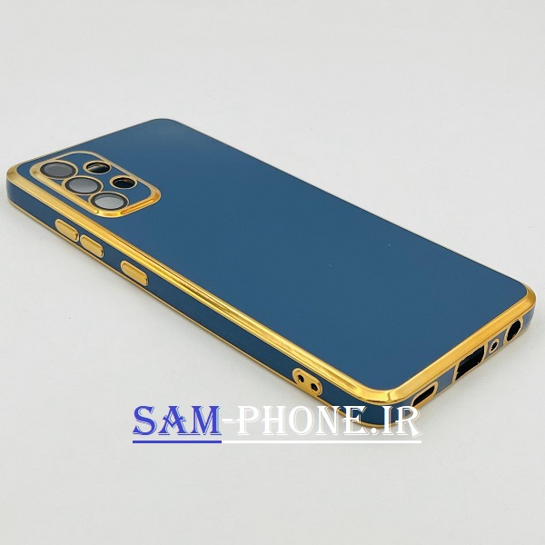 قاب گوشی Galaxy A32 4G سامسونگ طرح ژله ای مای کیس گلد لاین دور طلایی محافظ لنز شیشه ای رنگ آبی کد 123