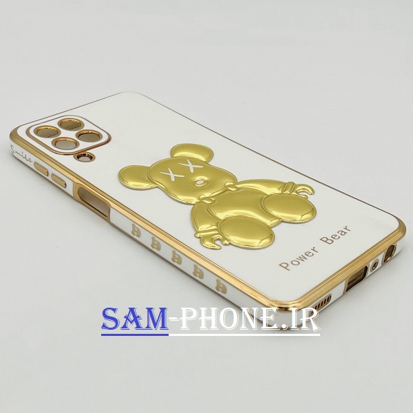 قاب گوشی Galaxy M33 5G سامسونگ طرح ژله ای مای کیس خرس طلایی تدی برجسته POWER BEAR محافظ لنز دار سفید کد 22