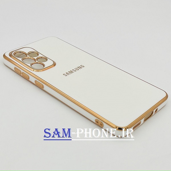 قاب گوشی Galaxy A33 5g سامسونگ طرح ژله ای مای کیس گلد لاین دور طلایی محافظ لنز دار رنگ سفید کد 128