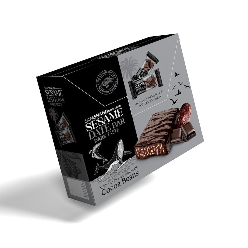 خرما بار کنجدی با روکش شکلات تلخ