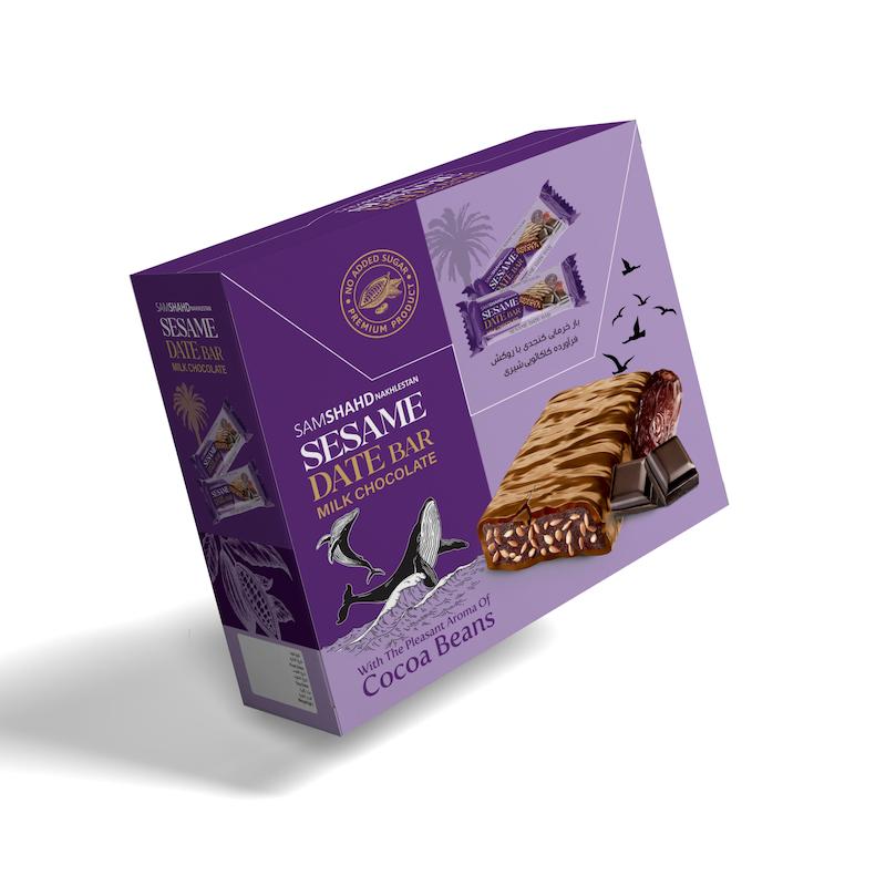 خرما بار کنجدی با روکش شکلات شیری