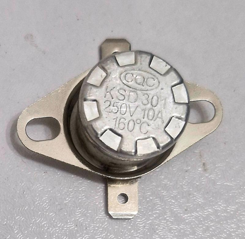  ترموستات سکه‌ای 160 درجه KSD301 250V 10A بسته ی بیست عددی (کلید حرارتی سکه‌ای)