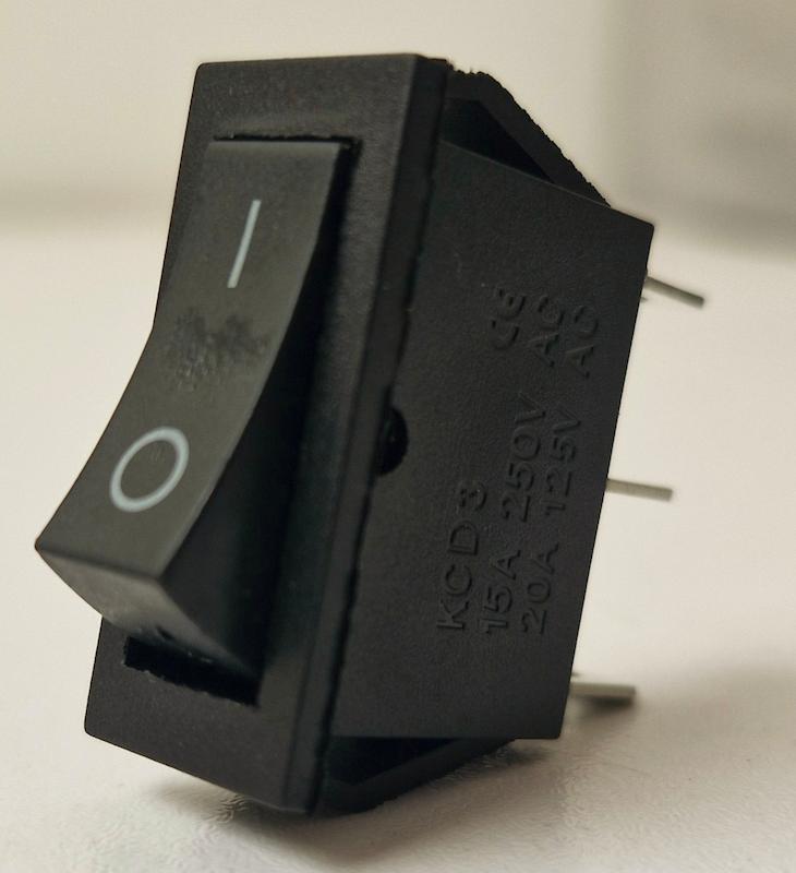 کلید تک پل باریک دو حالته سه فیش KCD3 15A/250V 20A/125V (کلید راکر)