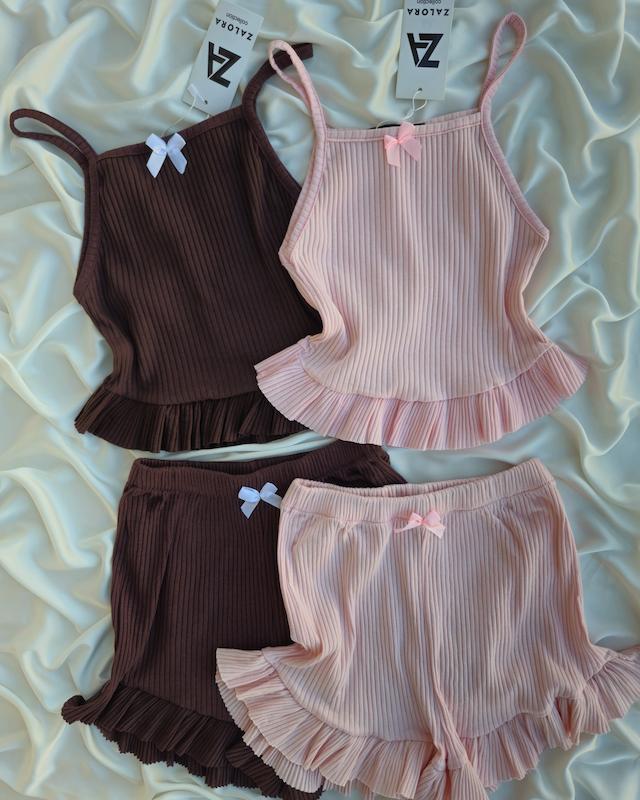 ست تاپ و شلوارک چین دار A80🌸