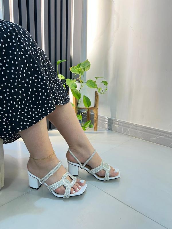 صندل سیتا دوحالته سفید پاشنه 6 cm روکش