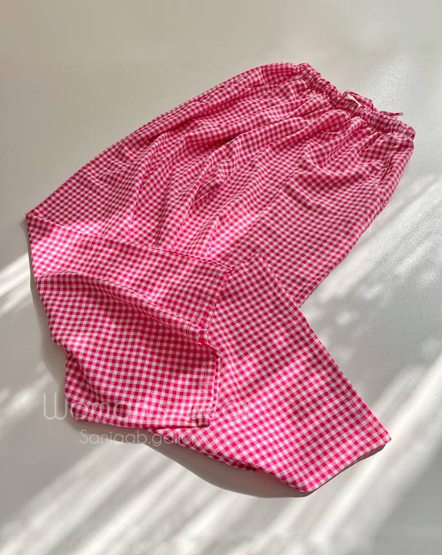 پیژامه چارخونه صورتی💕☁️