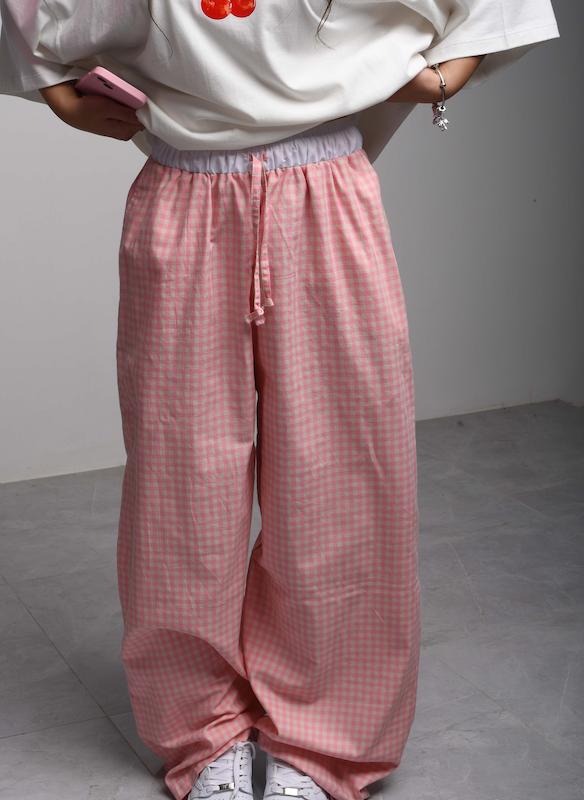 شلوار چهارخونه پینکی 