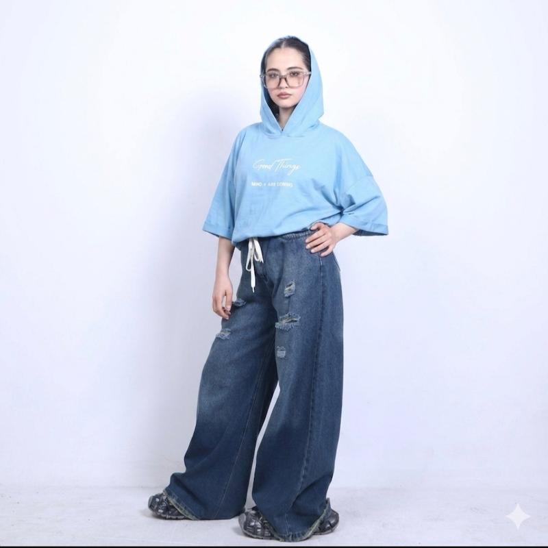 تیشرت لانگ کلاهدار زنانه