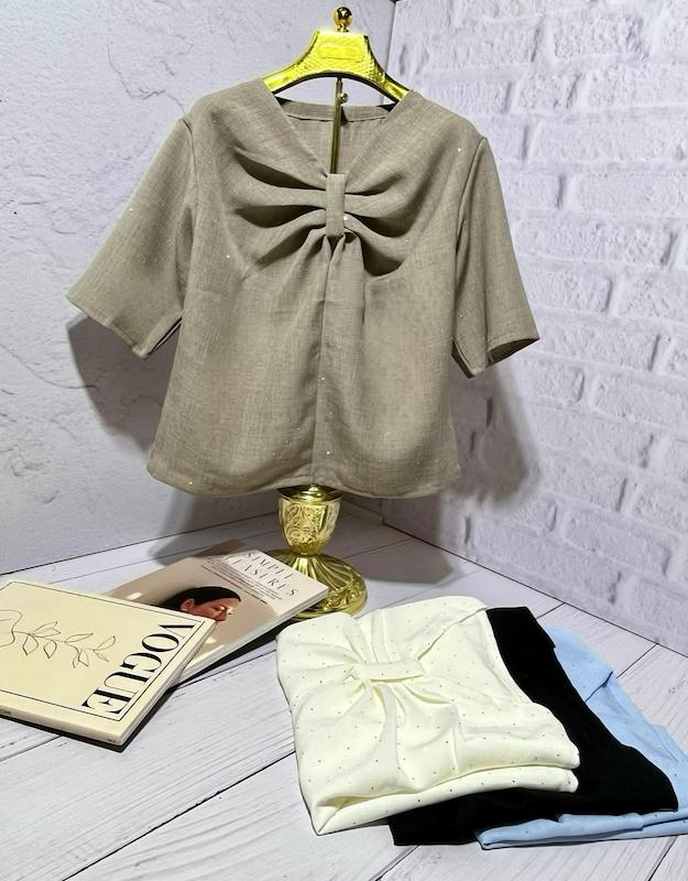 شومیز یقه پاپیون نگین دار