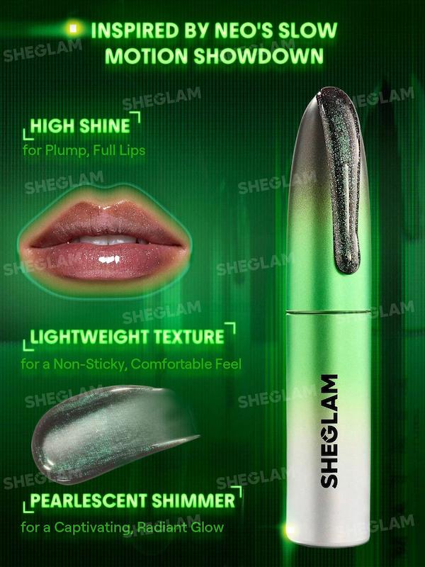 Slowmo Lip Gloss-Super Speed شیگلم با نمای محصول و جلوه روی لب