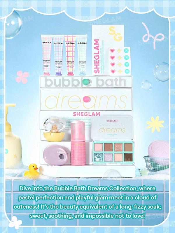 Bubble Bath Dreams SHEGLAM نمای کامل محصولات پاستلی کالکشن شامل محصولات چشم، صورت و لب