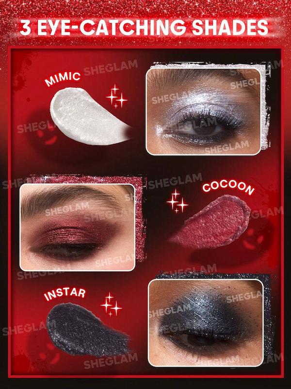 , SHEGLAM Crimson Butterfly Crystal Flutter Glitter Gel ژل سایه اکلیلی نقره‌ای، قرمز، مشکی