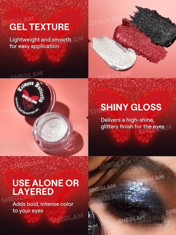 SHEGLAM Crimson Butterfly Crystal Flutter Glitter Gel Cocoon ژل سایه اکلیلی قرمز