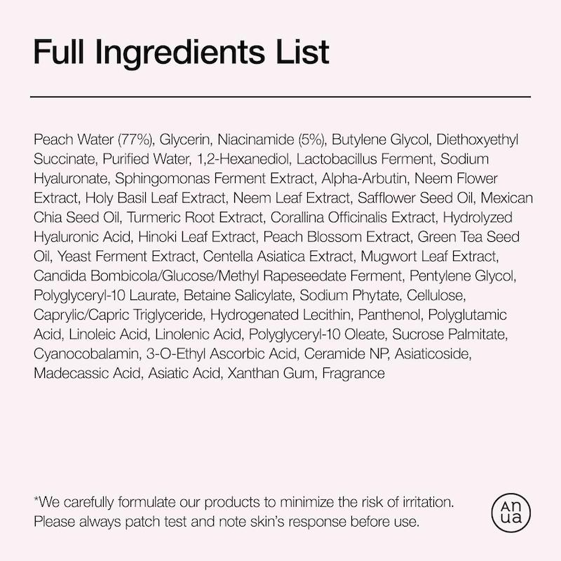 Anua Peach 70 Niacin Serum محتویات محصول