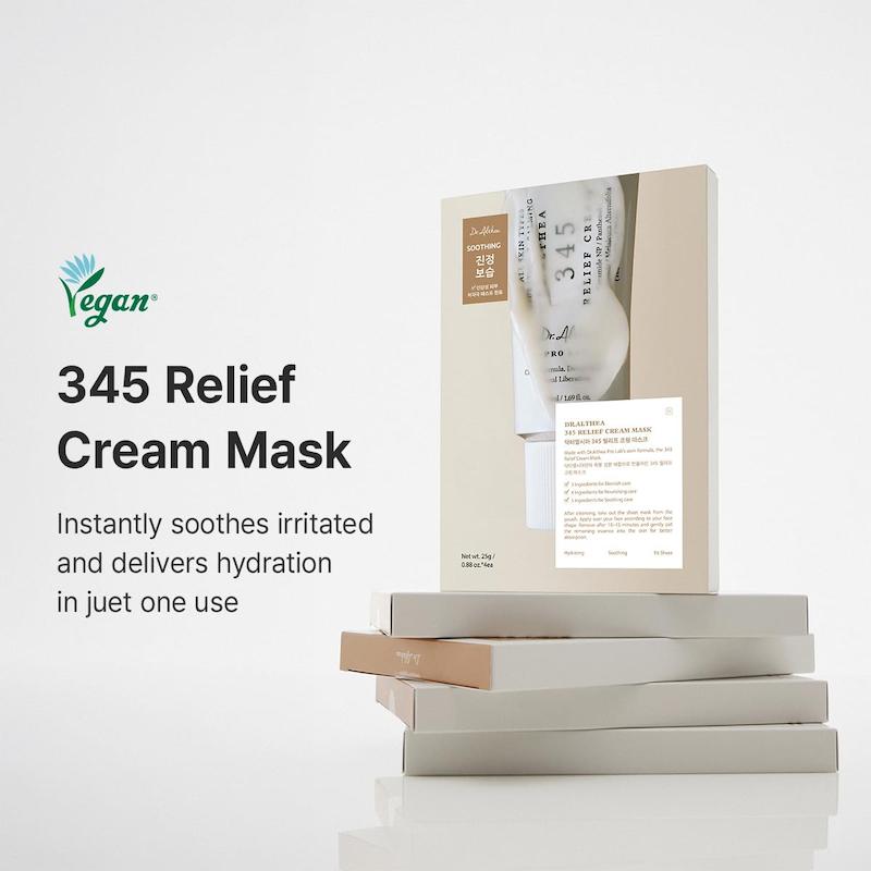 Dr.Althea 345 Relief Cream Mask Pack of 4 ماسک ورقه‌ای تسکین‌دهنده و آبرسان دکتر آلتیا مناسب پوست حساس