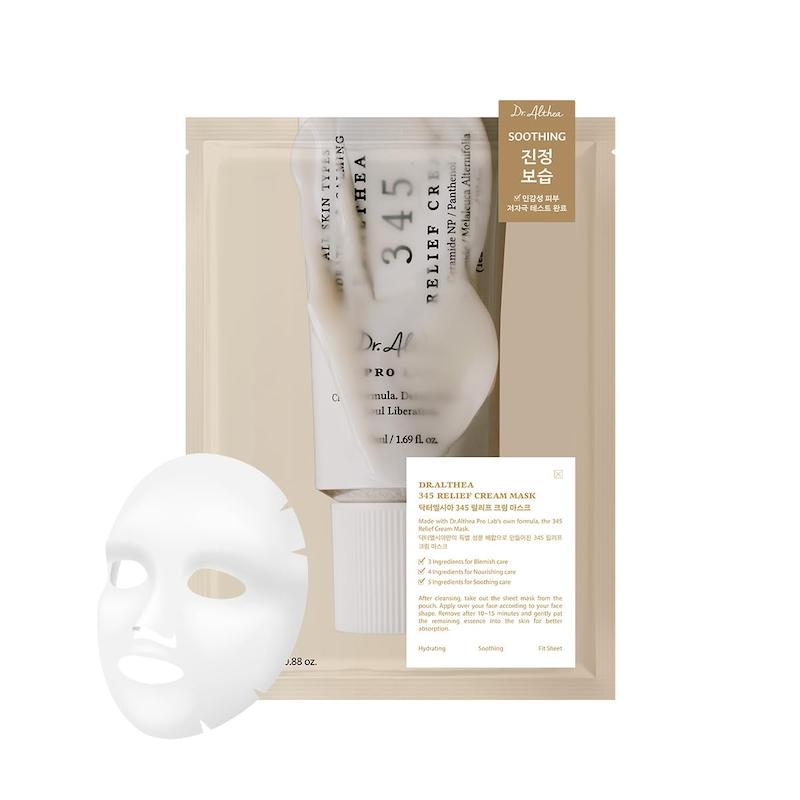 Dr.Althea 345 Relief Cream Mask Pack of 4 ماسک ورقه‌ای تسکین‌دهنده و آبرسان دکتر آلتیا مناسب پوست حساس