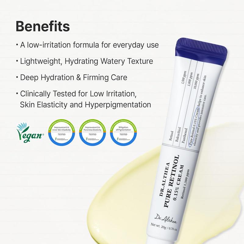 Dr.Althea Pure Retinol 0.15% Cream کرم رتینول دکتر آلتیا مناسب کاهش چین و چروک و بهبود بافت پوست