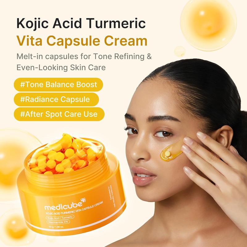 بافت ژل کرم و کپسول‌های ویتامین Medicube Kojic Acid Turmeric Vita Capsule Cream