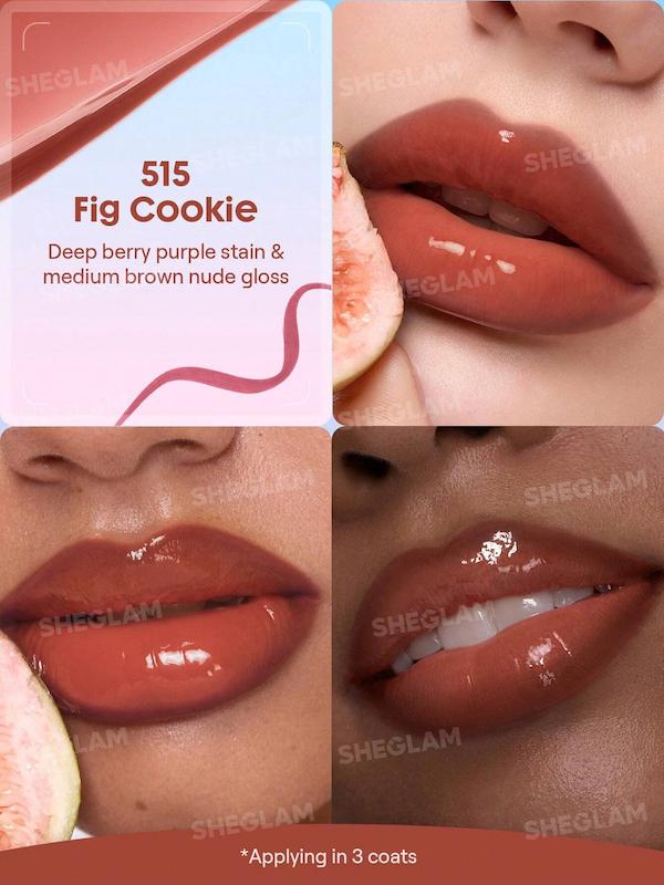 SHEGLAM Line To Shine Peel-Off Lip Stain & Gloss Duo 515 Fig Cookie - lip swatch