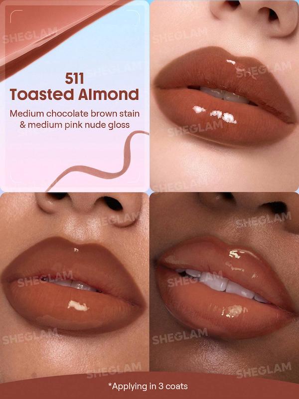 SHEGLAM Line To Shine Peel-Off Lip Stain & Gloss Duo 511 Toasted Almond - lip swatch