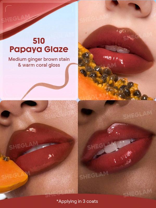 SHEGLAM Line To Shine Peel-Off Lip Stain & Gloss Duo 510 Papaya Glaze - lip swatch