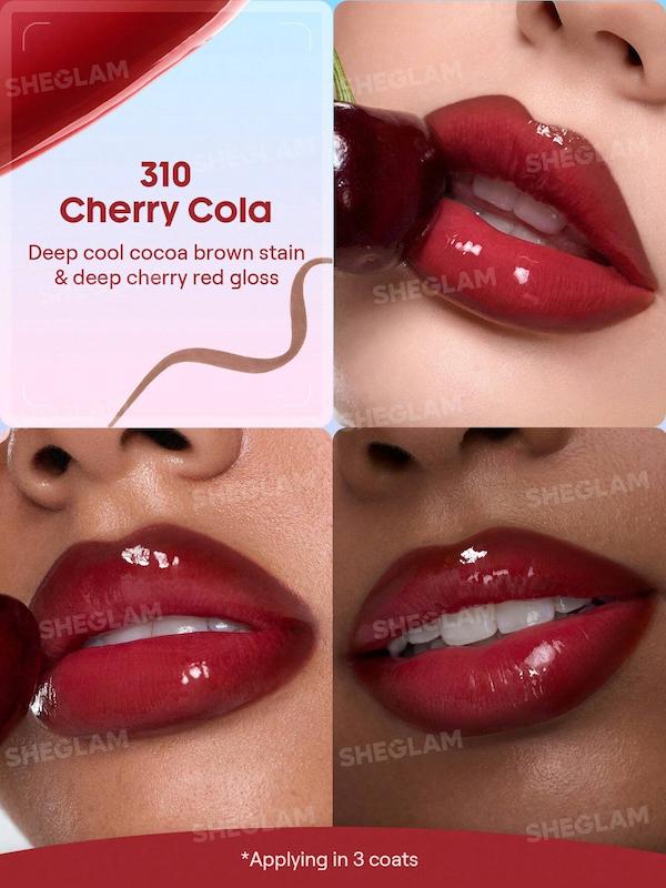 SHEGLAM Line To Shine Peel-Off Lip Stain & Gloss Duo 310 Cherry Cola - lip swatch