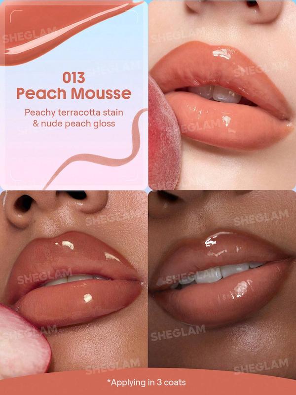 SHEGLAM Line To Shine Peel-Off Lip Stain & Gloss Duo 013 Peach Mousse - lip swatch